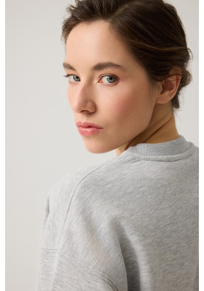 Los Ojos Gri Melanj Geniş Kalıp Beli Büzgülü Crop Sweatshirt Cropped Pullover Gri Melanj Gri Melanj
