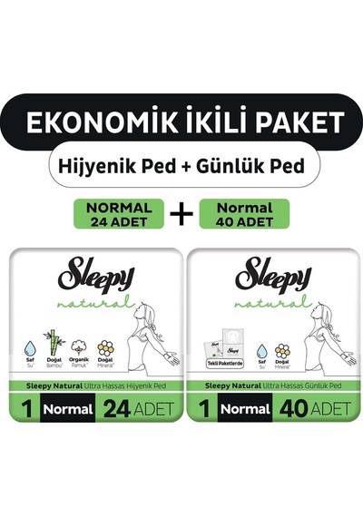 Sleepy Natural Ultra Ped Normal 24'lü + Uzun Günlük Ped 40'lı