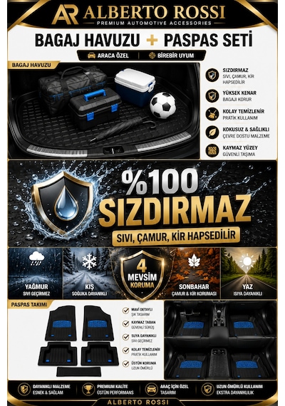 Skoda Superb 2015+2024 Uyumlu Araca Özel 3d Bagaj Havuzu Ve Paspas Enerji Mavi