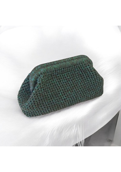 Simli El Örgüsü Kadın Clutch Çanta Astarlı Şık Gece Ve Makyaj Çantası Yesil