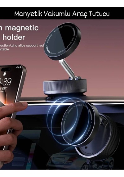 Plentiful Güçlü 360 Dönebilen Manyetik Kilitli Araç Telefon Tutucu