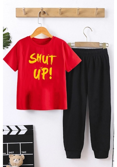 Uyguntarz Çocuk Shut Up Alt - Üst Eşofman Takımı Kırmızı