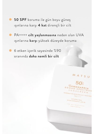 Matsu Professional Sunguardia Spf 50 Güneş Kremi – Geniş Spektrumlu Yüksek Koruma 100 ML
