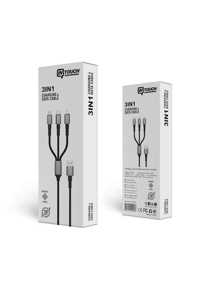 3 In 1 Data Ve Şarj Kablosu 120cm Siyah 120 Cm 3ın1