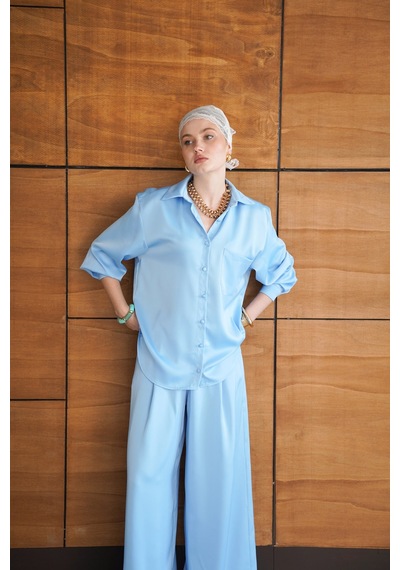 Verymoda Saten Gömlek - F2062 Mavi