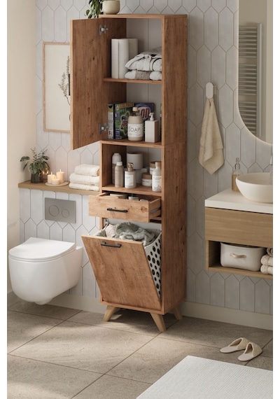 Bofigo Çok Amaçlı Dolap Banyo Dolabı Kirli Çamaşır Sepeti Dolabı Şelale Çam
