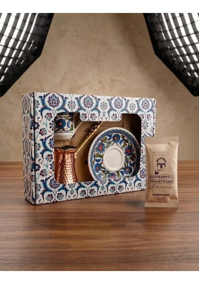 1 Kişilik Türk Kahvesi Seti, Osmanlı Desenli Porselen Fincan Ve Tabağı, Bakır Cezve, Tek Kişilik Kahve Seti, Hedi Diğer