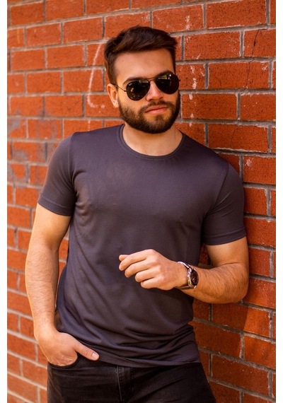 Azıcık Akıllı Füme Basic Rahat İnce Petek Kumaş Erkek Spor Tshirt 22Etshport
