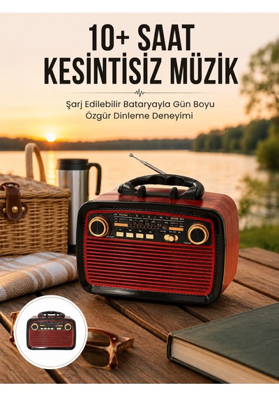 Plentifulbluetooth Hoparlör Ahşap Renk Vintage Işıklı Nostaljik Radyo Fm Ahşap Görünümlü Yeni Nesil