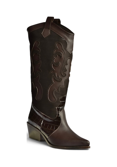 Fox Shoes Z920123909 Kahverengi Alçak Topuklu Kovboy Model Kadın Çizme