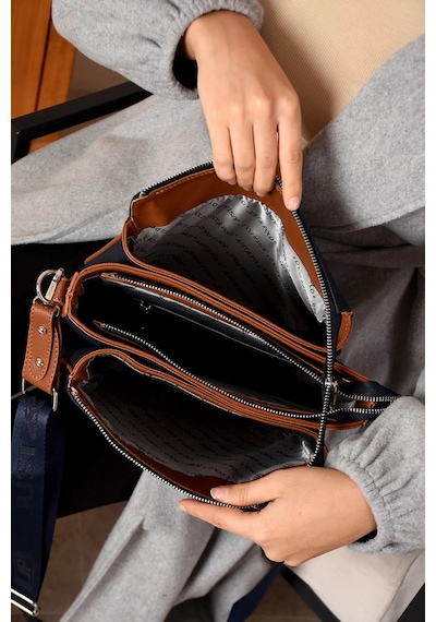Just Polo Kadın Orijinal Yeni Sezon Omuz Çantası Shopper Ebat : 21 X 28 Cm Lacivert Taba