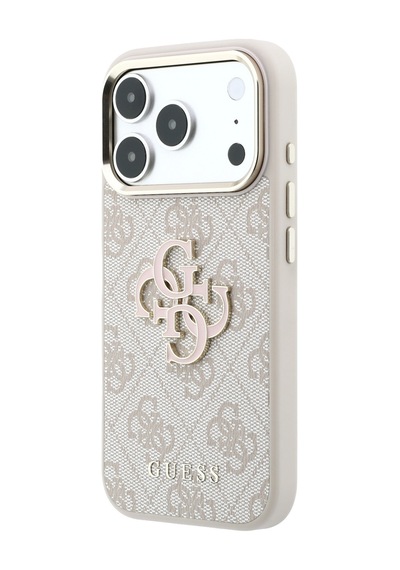 Apple iPhone Uyumlu 18 Pro  Kılıf Guess  Lisanslı 4g Büyük Resin Logolu Pu Kapak Pembe