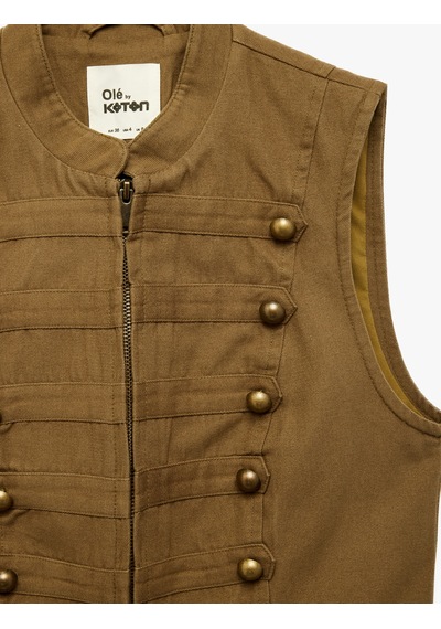 Koton Metal Düğmeli Gabardin Kumaş Mandarin Yaka Kolsuz Fermuarlı Military Yelek Haki 7wal20213ıw Koton Metal Düğmeli Gabardin Kumaş Mandarin Yaka Kolsuz Fermuarlı Military Yelek Haki 7wal20213ıw