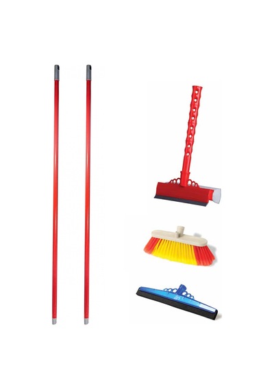 Plastik Mavi Yersil Çekpas + 2 Adet Metal Fırça Sapı + Oto Fırçası Süpürge + Süngerli Çekpas Çek Çek