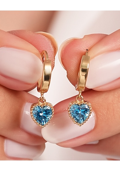 Debora Jewelry 14 Ayar Altın Mavi Taşlı Halka Küpe