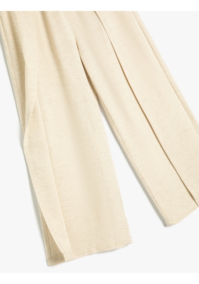 Koton Basic Pantolon İspanyol Paça Keten Karışımlı Bej 4skg40074aw Ekru