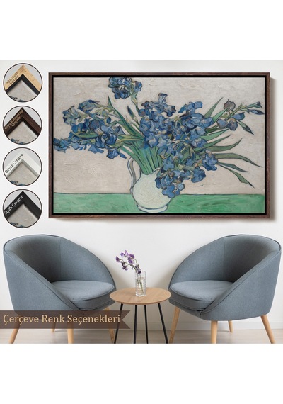 Ahşap Çerçeveli Vincent Van Gogh - Süsen Çiçeği Tablo - Irises-7183