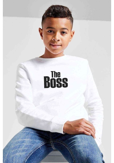 Tshirthane The Boss Baskılı Unisex Çocuk Beyaz Sweatshirt