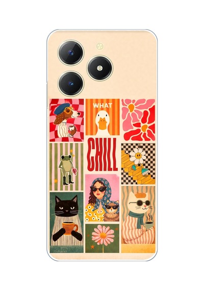 Realme C61 Uyumlu Cool Chill Krem Pop Art Kolaj Baskılı Silikon Kılıf