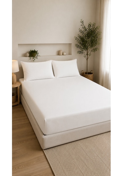Çift Kişilik Lastikli Çarşaf Takımı 2 Adet Yastık Kılıflı 50x70 160x200+30 %100 Pamuk Beyaz