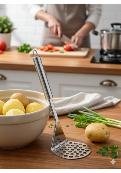 Metal Patates Ezici Püre Yapıcı Pratik Kullanım Estetik Görünüm Patates Ezici Çelik