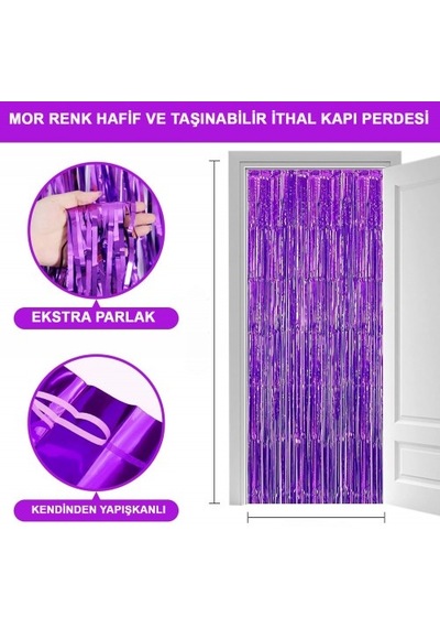 Büro Ev Ofis Etkinik Dekoru İçin 1x2mt Mor Ekstra Metalize Saçaklı Arka Fon Perdesi Diğer