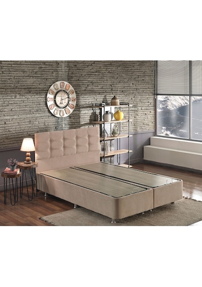 Nironyatak Niron Polo Baza Ve Başlık Seti 140X190 Cm Çift Kişilik Sütlü Kahv