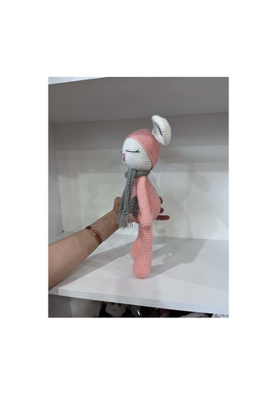 El Yapımı Amigurumi Uyuyan Tavşan - Atkılı Örgü Oyuncak Somon