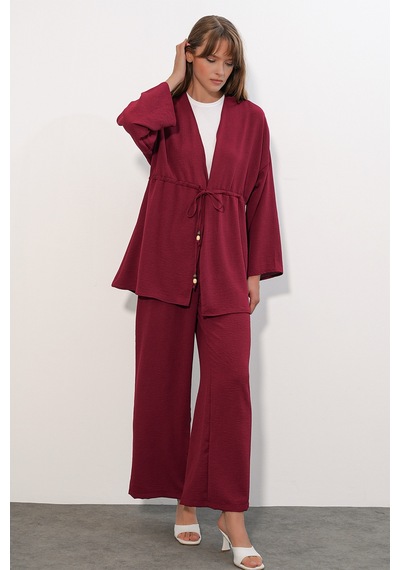 Bigdart Kadın Ayrobin Kimono Pantolon İkili Takım 30101 - Bordo