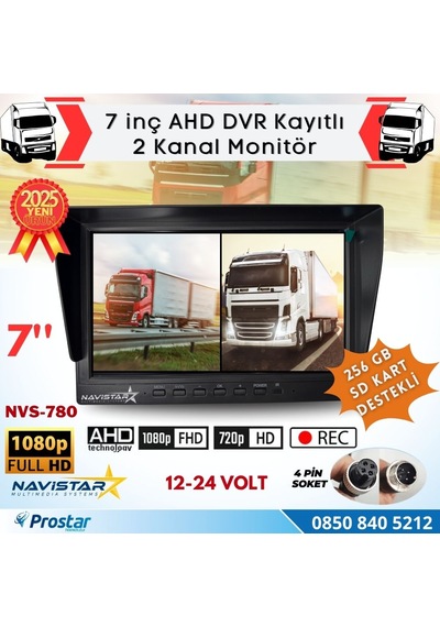 Kayıtlı 7 İnç İkiye Bölen 2 Kanal Split Ahd 1080p/720p Destekli 4 Pin 256 Gb Sd Destekli Monitör