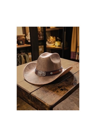 Gigi Luxe Kadın Camel Kovboy Şapkası Boğa Tokalı Deri Bantlı Vintage Western Şapka Kanvas Kahverengi Kahverengi