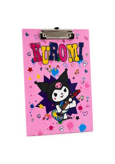 Bakgelal Sanrio Lisanslı Kuromi Sekreterlik A4 Boy Metal Klipsli Evrak Tutucu Yazı Altlığı Pembe