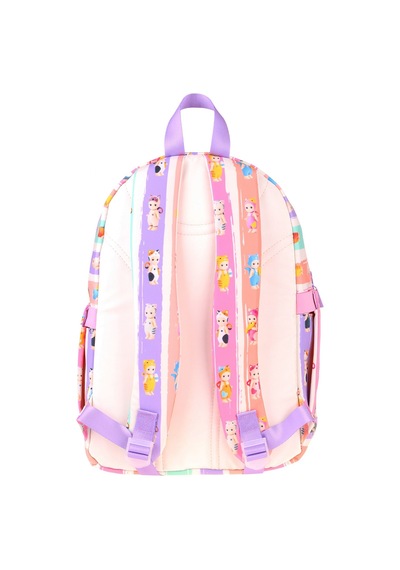 Kaukko Kids Dört Bölmeli Kız Çocuk Cat Life Baskılı Mor - Krem Okul Sırt Çantası - L5313