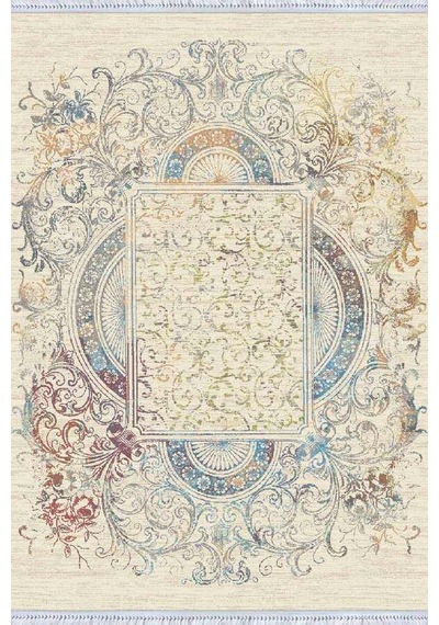 Krem Vintage Dokuma Pamuk Tabanlı Kaymaz Kilim Klm333n11