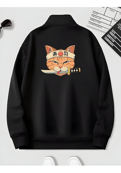 Harmandar Siyah Erkek Hançerli Kedi Sırt Baskı Detaylı Dik Yaka Yarım Fermuarlı Düz Kazak Sweatshirt Siyahhancerkedi Harmandar Siyah Erkek Hançerli Kedi Sırt Baskı Detaylı Dik Yaka Yarım Fermuarlı Düz Kazak Sweatshirt Siyahhancerkedi