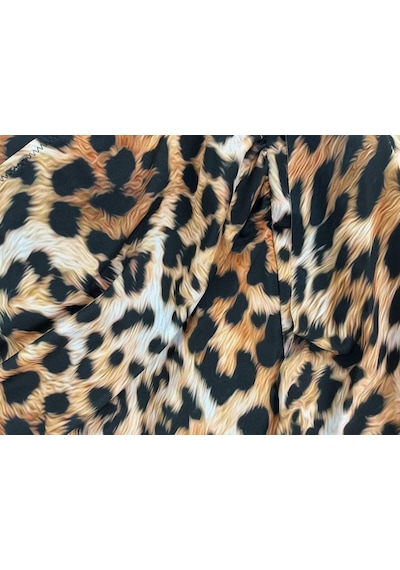 Büyük Beden Leopar Desenli Kalın Askılı Kruvaze Yaka Toparlayıcı Kadın Mayo
