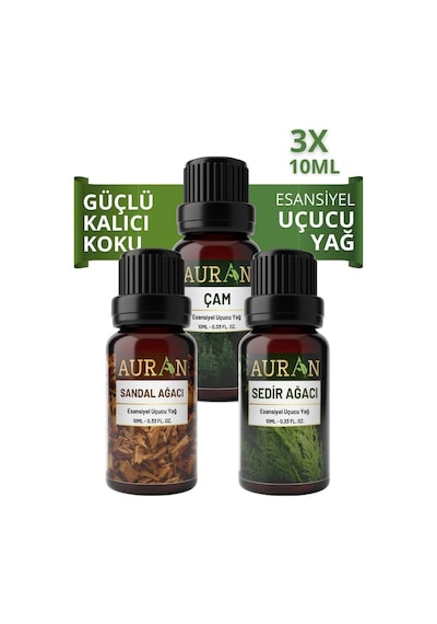 Auran Çam + Sandal + Sedir Saf Esansiyel Uçucu Yağ 3 x 10 ML