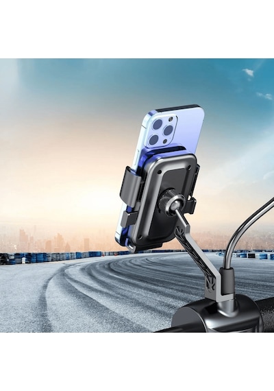 Motor,motosiklet,bisiklet ,scooter İçin 360 Derece Dönebilen Dikiz Aynası Versiyonu Telefon Tutucu Aparat Lisinya Siyah