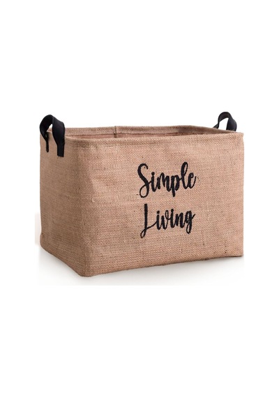 Jüt Orta Boy Simple Living Baskılı Düzenleyici Saklama Sepeti Set 30x22x18 Çok Renkli