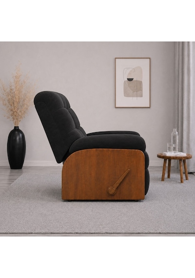 Smarto Relax Ticino Manuel Mekanizmalı Ayak Uzatmalı Ahşap Yan Panelli Polyester Tv Koltuğu Baba Koltuğu Siyah