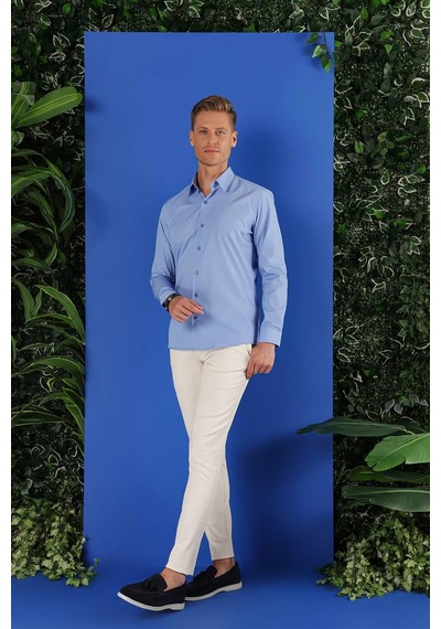 Efor Gk 683 Slim Fit Koyu Mavi Klasik Gömlek Koyu Mavi