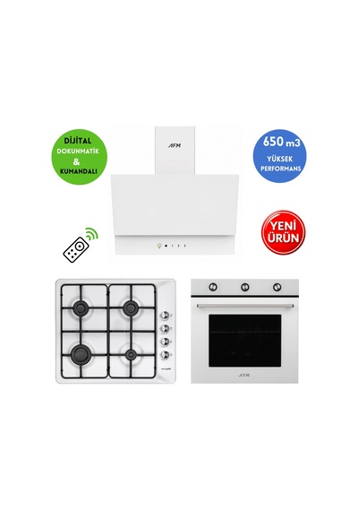 Eminçelik Ve AFM Tech Deano FM7601 - 31 221 - FM3401W Beyaz Ankastre Set