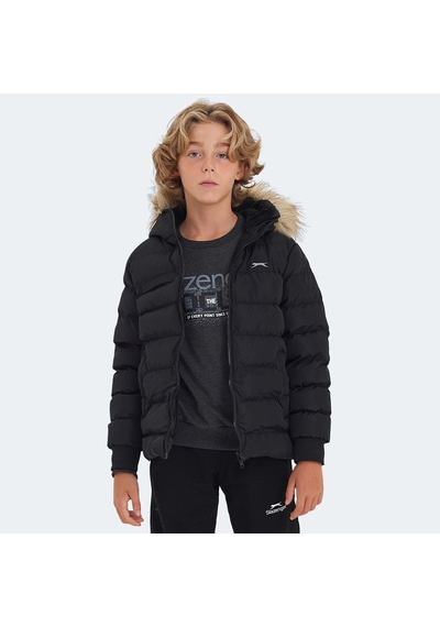 Slazenger CALISTO Çocuk Kapüşonlu Şişme Siyah Mont & Kaban