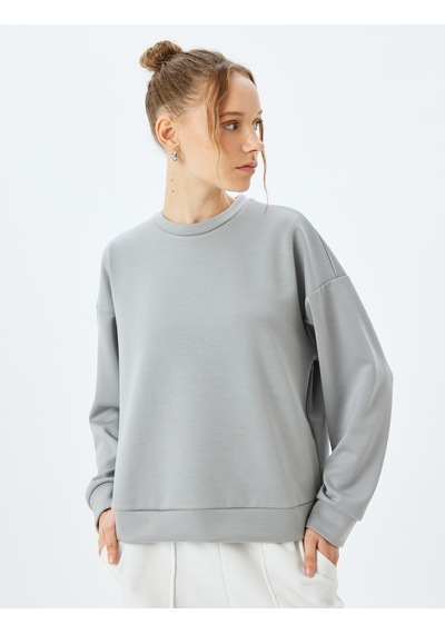 Koton Bisiklet Yaka Basic Uzun Kollu Oversize Sweatshirt Gri 5sak10085nk Gri