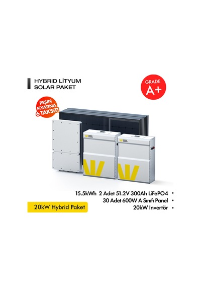 Werer Energy   20kW Hybrid Solar Paket - LiFePO4 Batarya/Inverter/Solar Panel