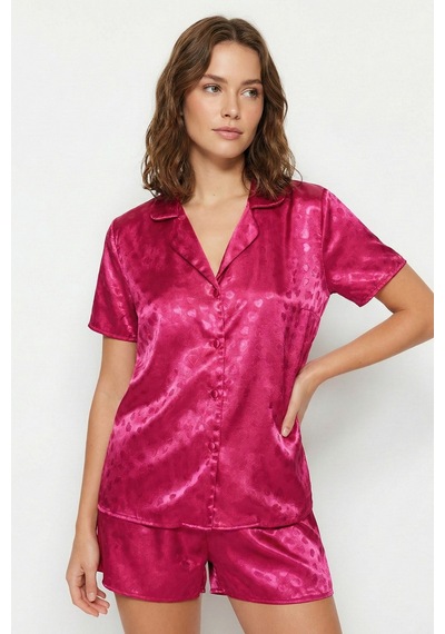 Rosé Heart Saten Şortlu Pijama Takımı Pembe