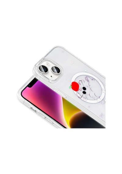 Techaks Apple Uyumlu iPhone 13 Kılıf M-safe Şarj Özellikli Şeffaf Zore Folk Sert Kapak - Kalp Beyaz