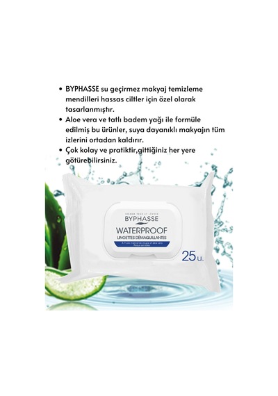 Byphasse Waterproof Makyaj Temizleme Mendili Hassas Ciltler 25'li