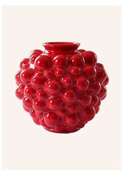 Vase Blush Seramik Vazo, El Yapımı, Sırlı Meyve Tasarımı, 24,5 Cm Kırmızı