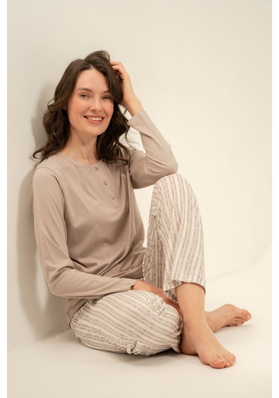 Arnetta Kadın Yeşil Nakışlı Uzun Kol Pijama Takım Ar3779-s-v1 Ar3779-s-v1 Kahverengi